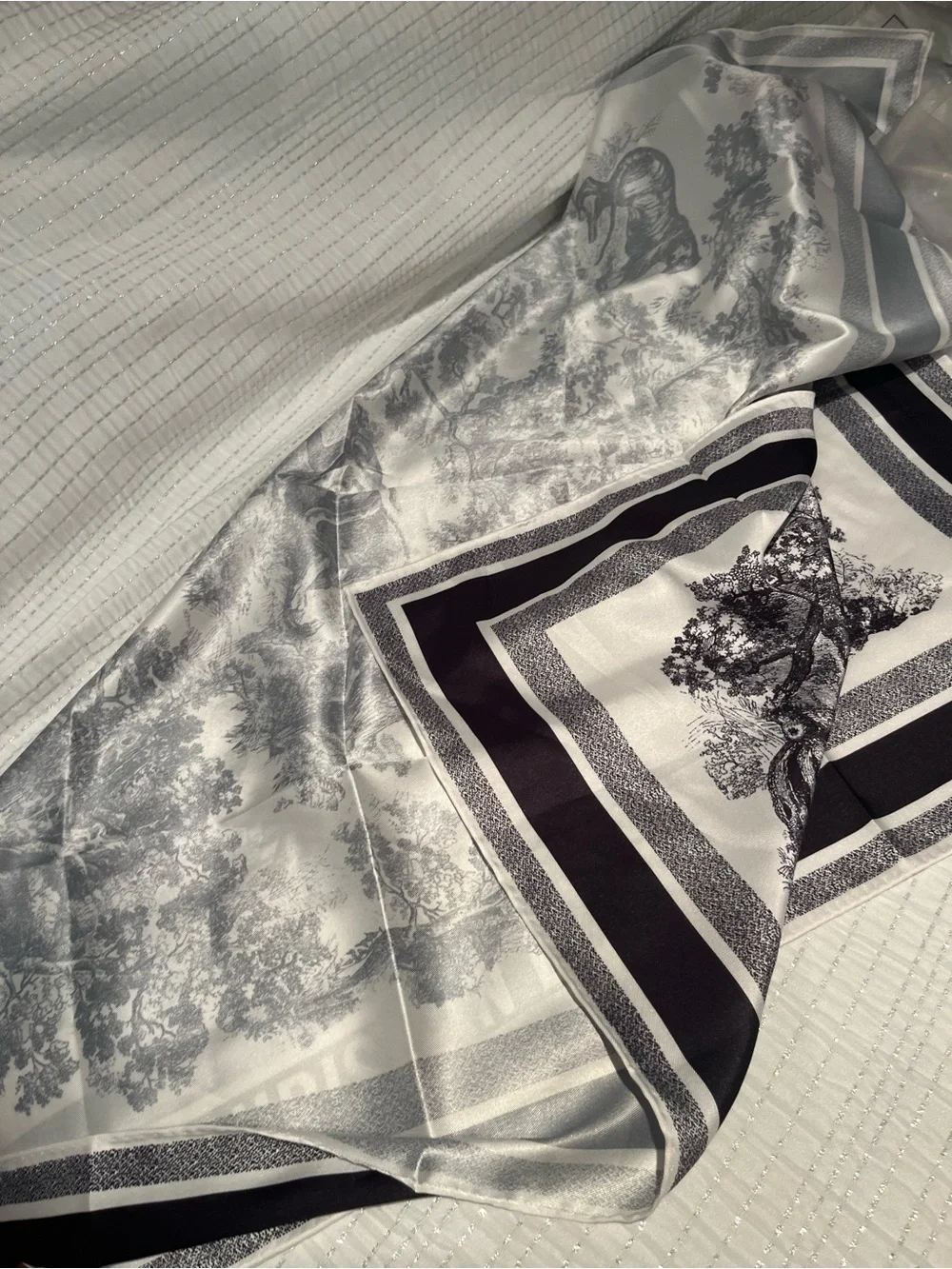 Dior Black and White Toile Silk Throw with Christian Dior Border